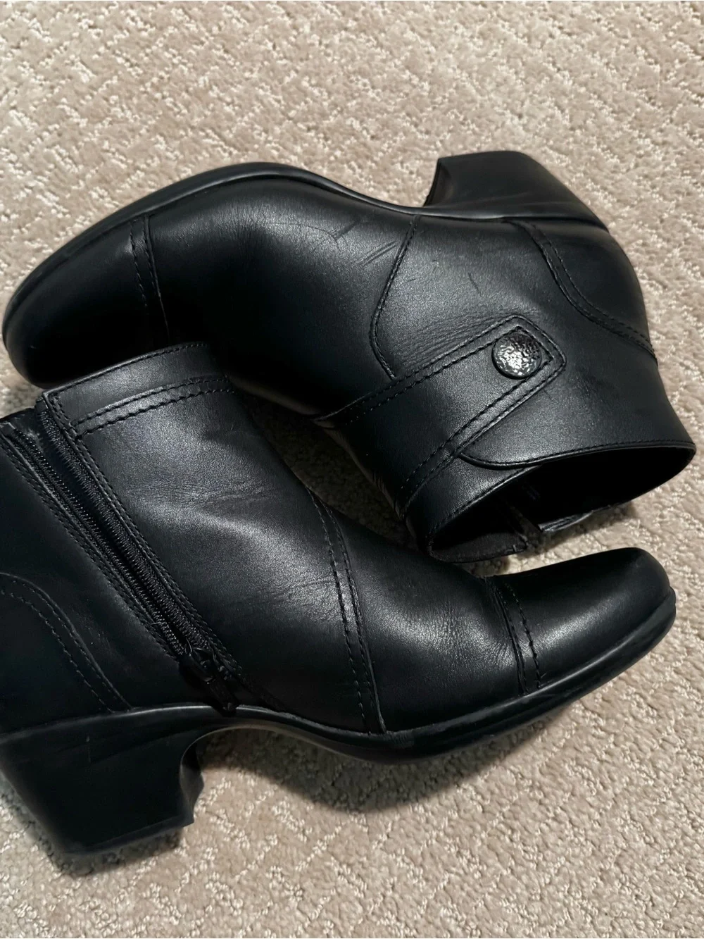 Black Leather Women's Ankle Boots - Classic Zip & Strap - Size 8 - Picture 7 of 10